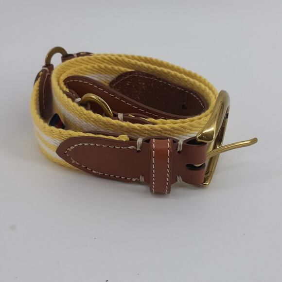 Tommy Hilfiger Striped Hub Yellow White Brown Leather Cotton Weaved   gold ton - Picture 2 of 13